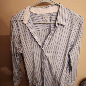 large brooks brothers button up white and blue blouse with blue stripes work!